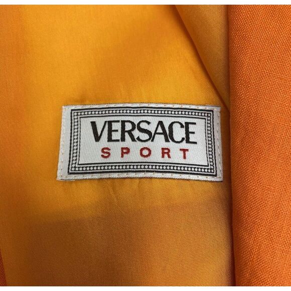 Versace Sport Orange Double Breast Linen Harlequin Flip Cuff Blazer Jacket Sz 40 - Picture 4 of 9